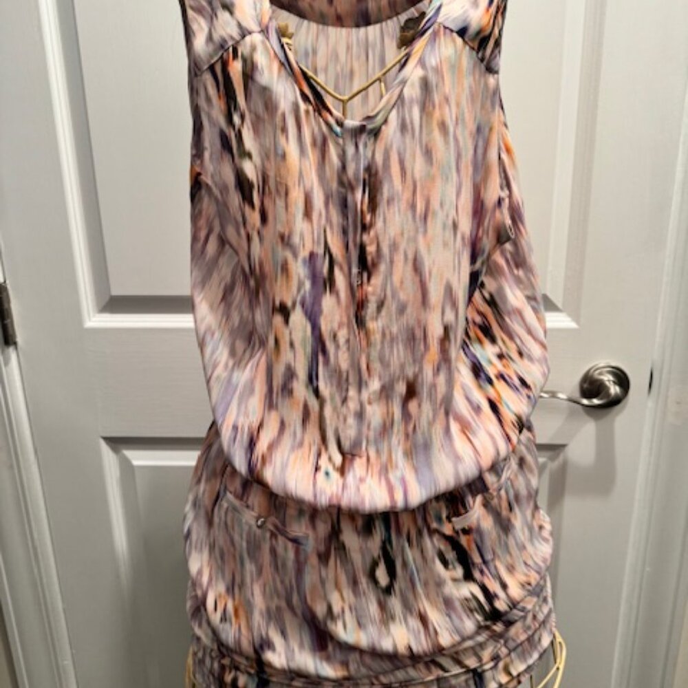 A.L.C. Mini Dress / Tunic - Pastel Water Colors 100% Silk - Size L